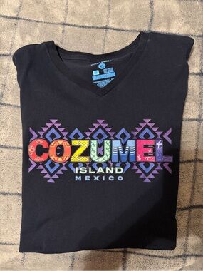 Cozumel Island Mexico Blue Graphic V-Neck Tee
